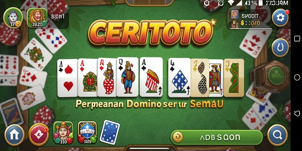 Tangkapan layar utama CERITOTO menampilkan gameplay Domino yang seru.