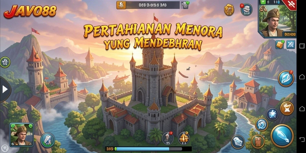 Tangkapan layar menampilkan aksi seru dalam gameplay Tower Defense JAVO88.